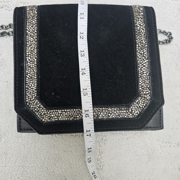 BCBGMaxAzria evening bag metal chain sueds sequin detail Black - Picture 9 of 10